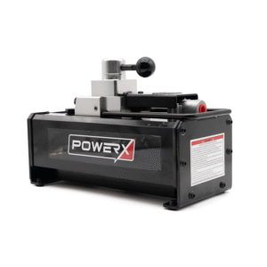 Product photo of an angled Double Action 122 in³ Air Over Hydraulic Pump against a white background